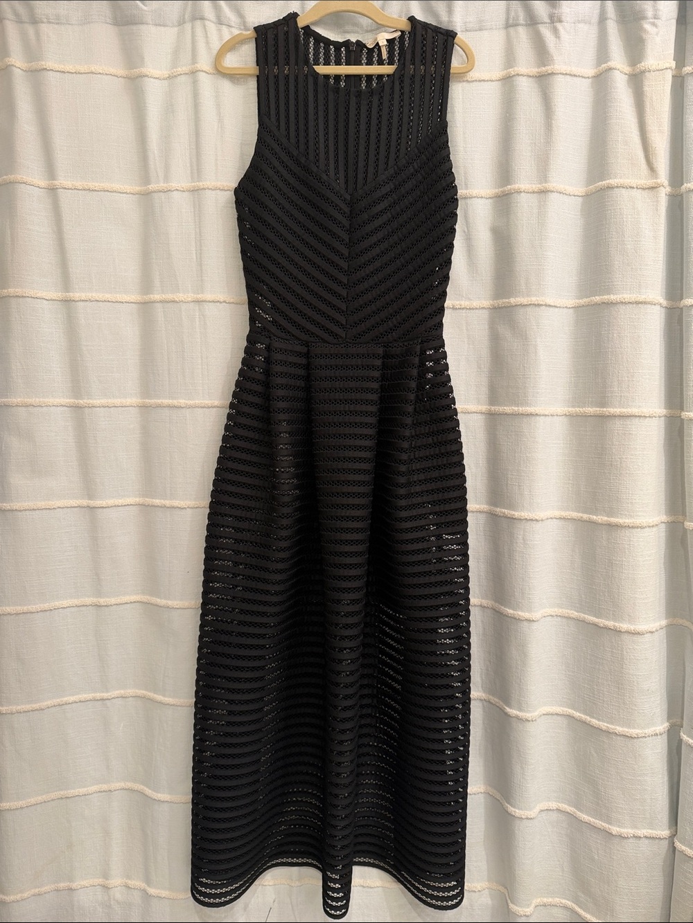 Maje Black Sleeveless Maxi Dress with Textured Chevron Stripes Size 1